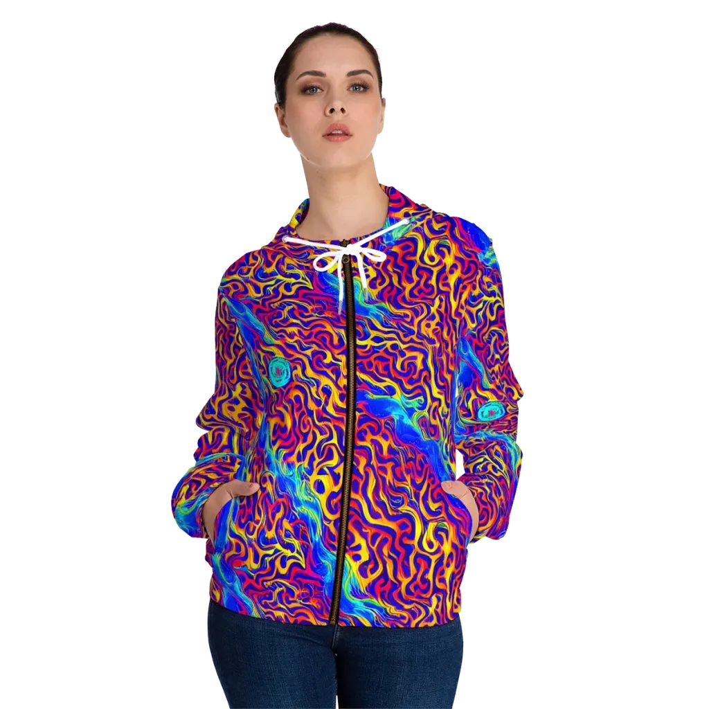 Firewater Bloom on Women's Full-Zip Hoodie — Front On Person