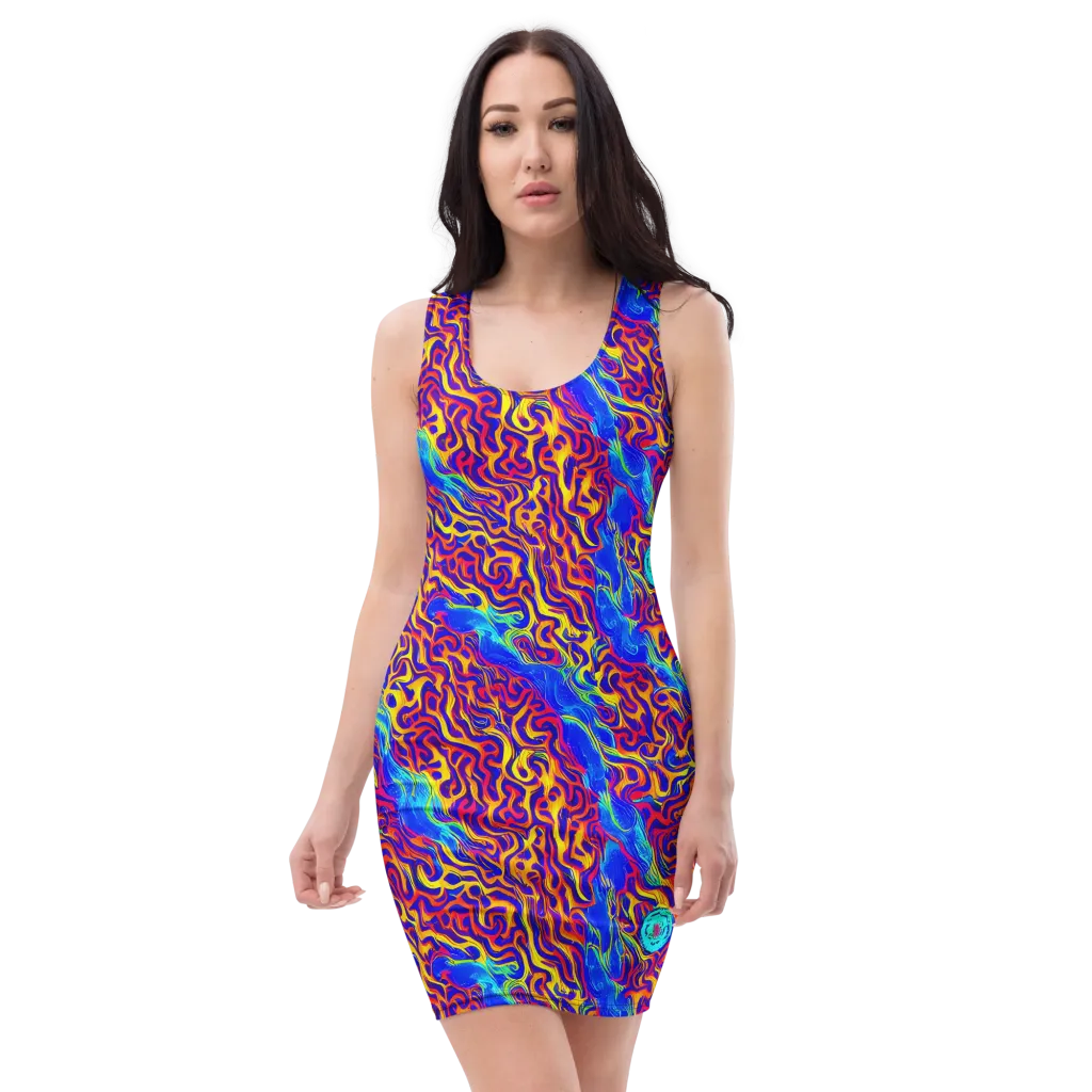 Firewater Bloom on Bodycon Dress — Front