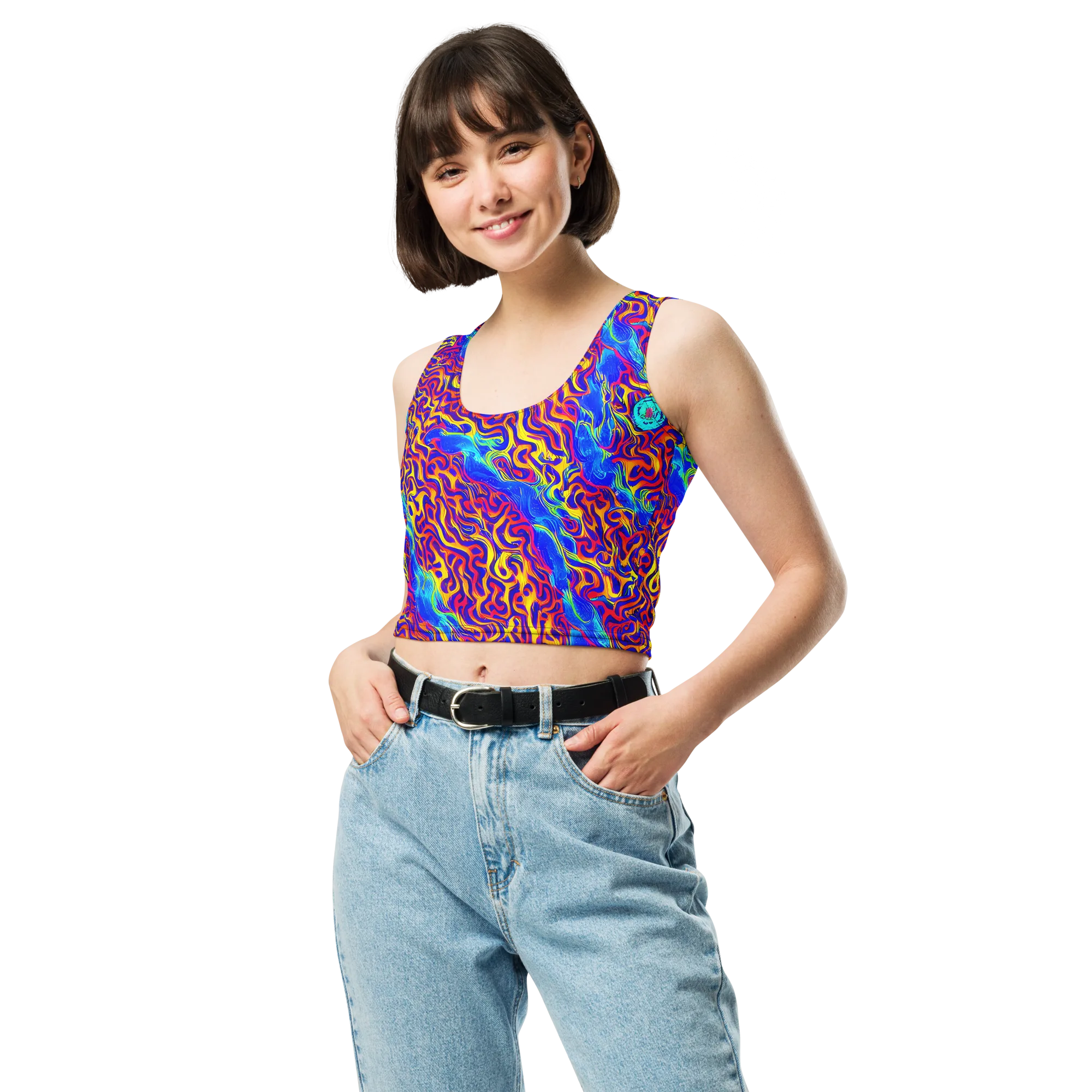 Firewater Bloom on Crop Top — Front