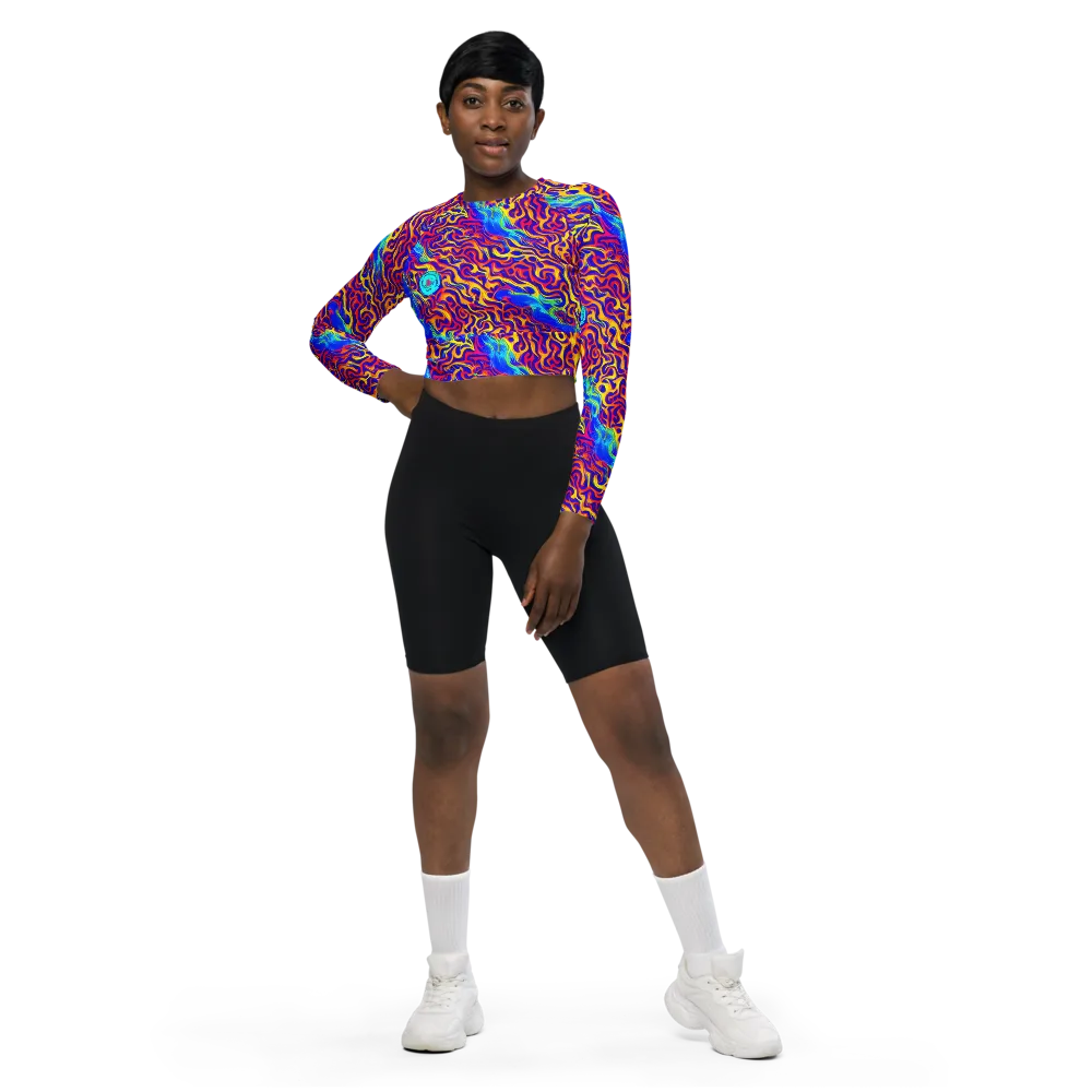Firewater Bloom on Long Sleeve Crop Top — Front