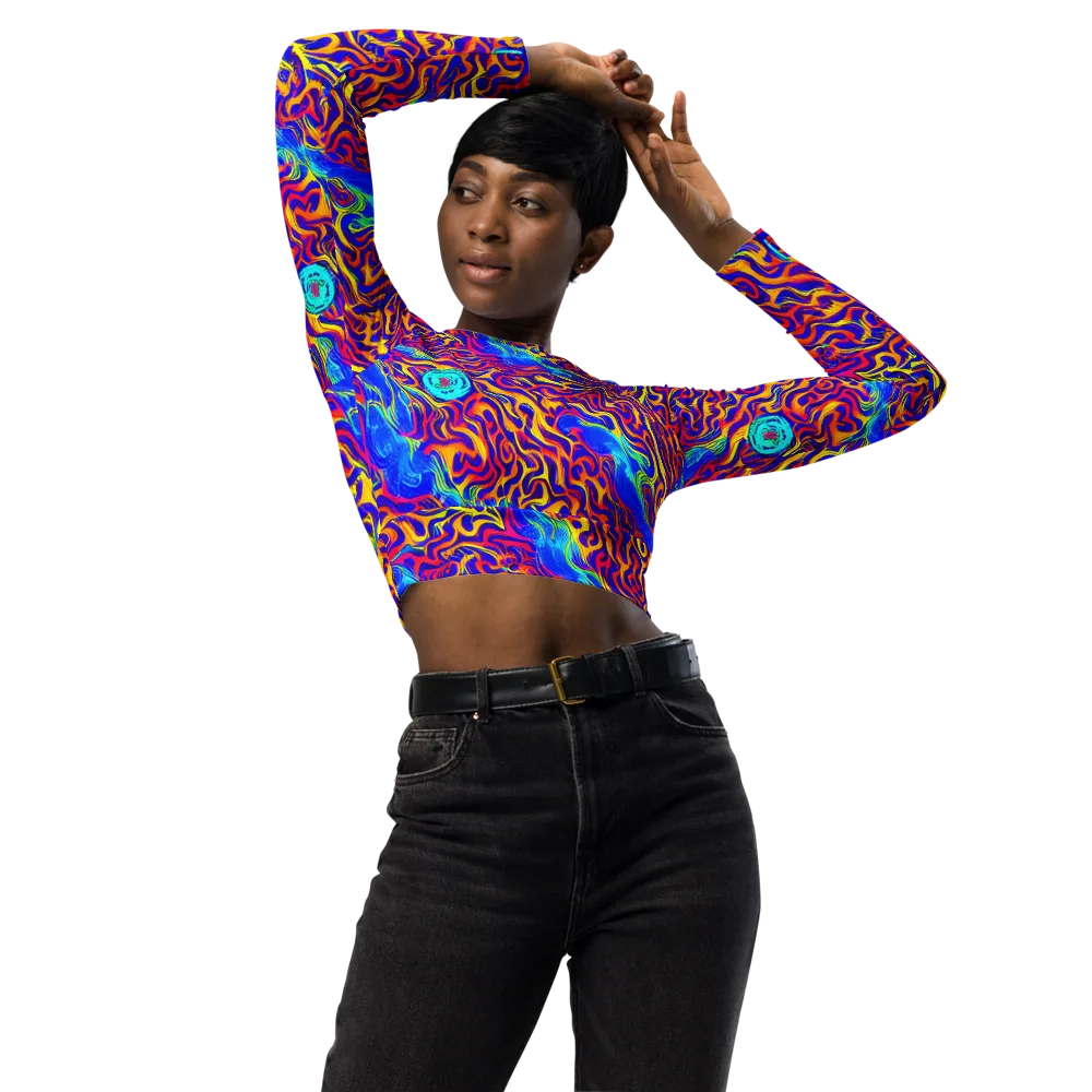 Firewater Bloom on Long Sleeve Crop Top — Front