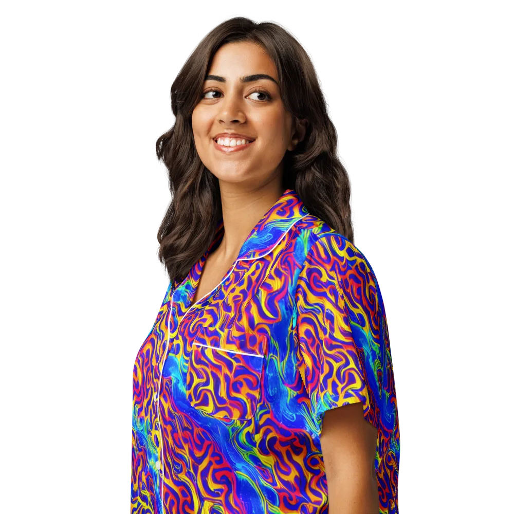 Firewater Bloom on Women's Short Sleeve Pajama Top — Left Front
