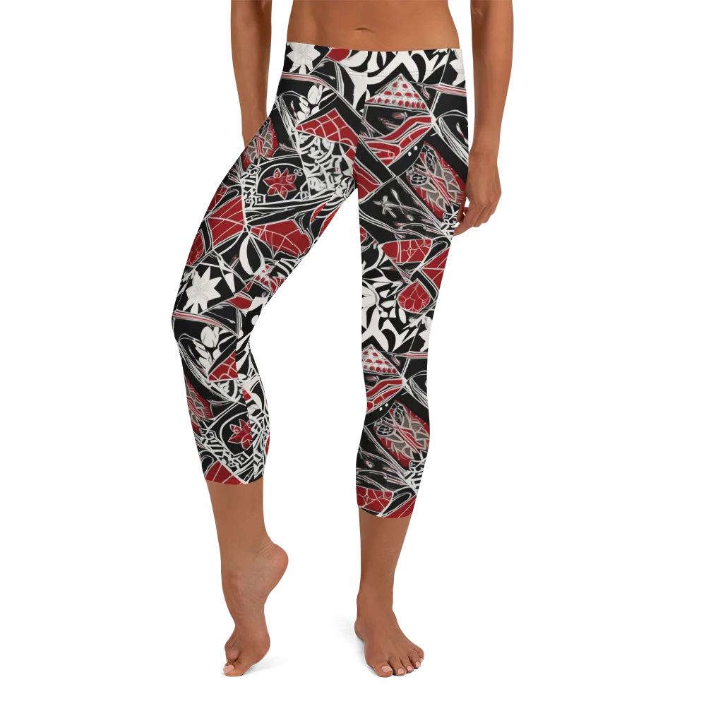 Crimson Rhapsody on Capri Leggings — Front
