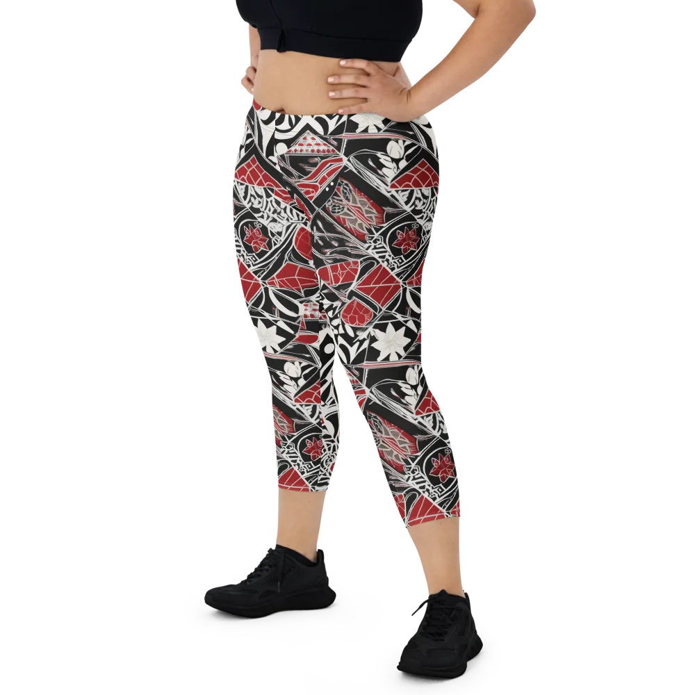 Crimson Rhapsody on Capri Leggings — Front