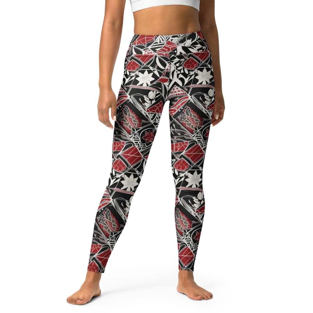 Crimson Rhapsody on Yoga Leggings — Front