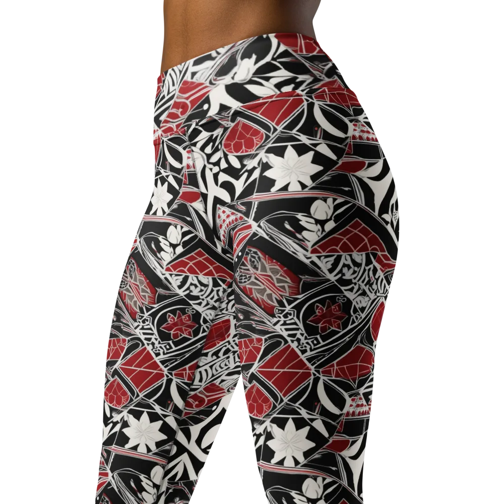 Crimson Rhapsody on Yoga Leggings — Left Front