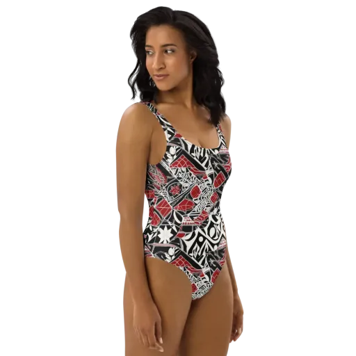 Crimson Rhapsody on a One-Piece Swimsuit