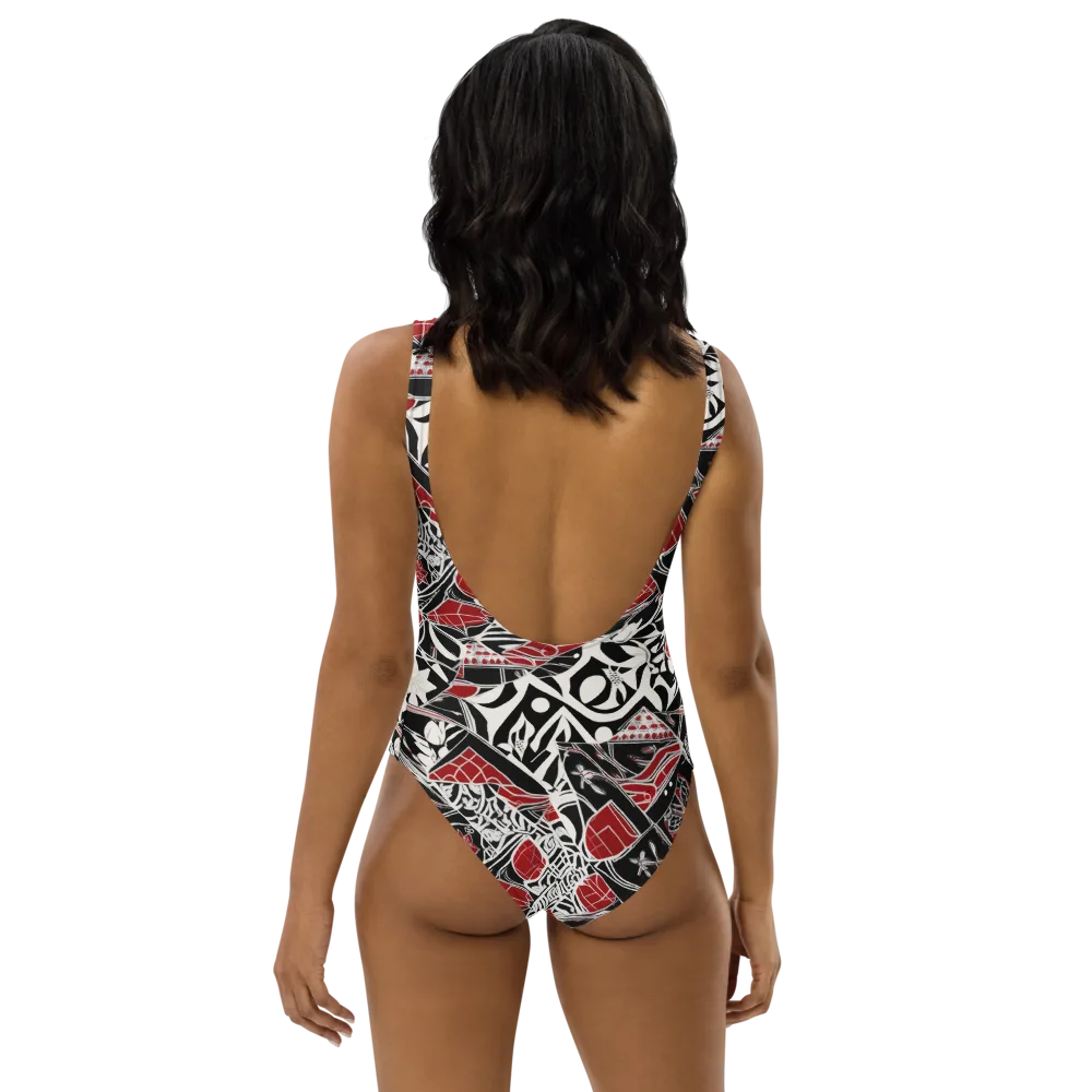 Crimson Rhapsody on One-Piece Swimsuit — Back