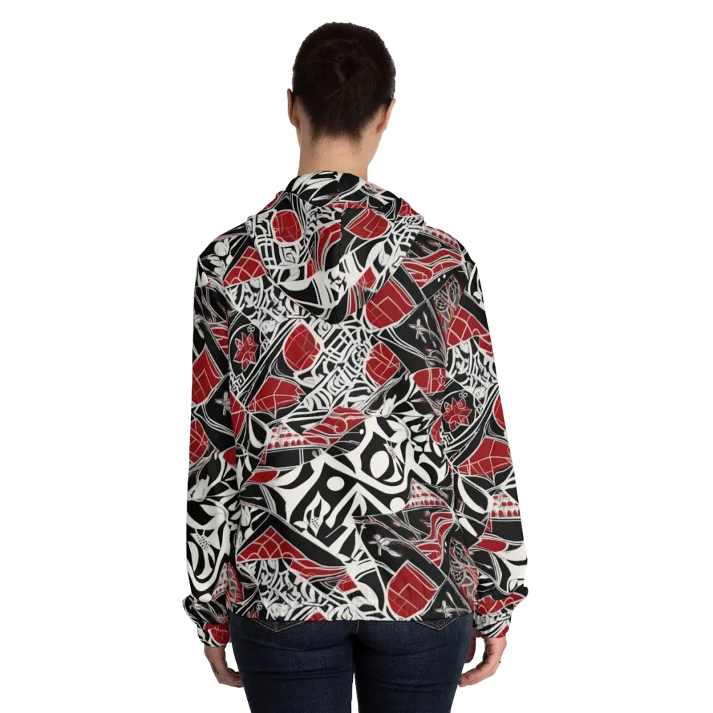 Crimson Rhapsody on Women's Full-Zip Hoodie — Back On Person