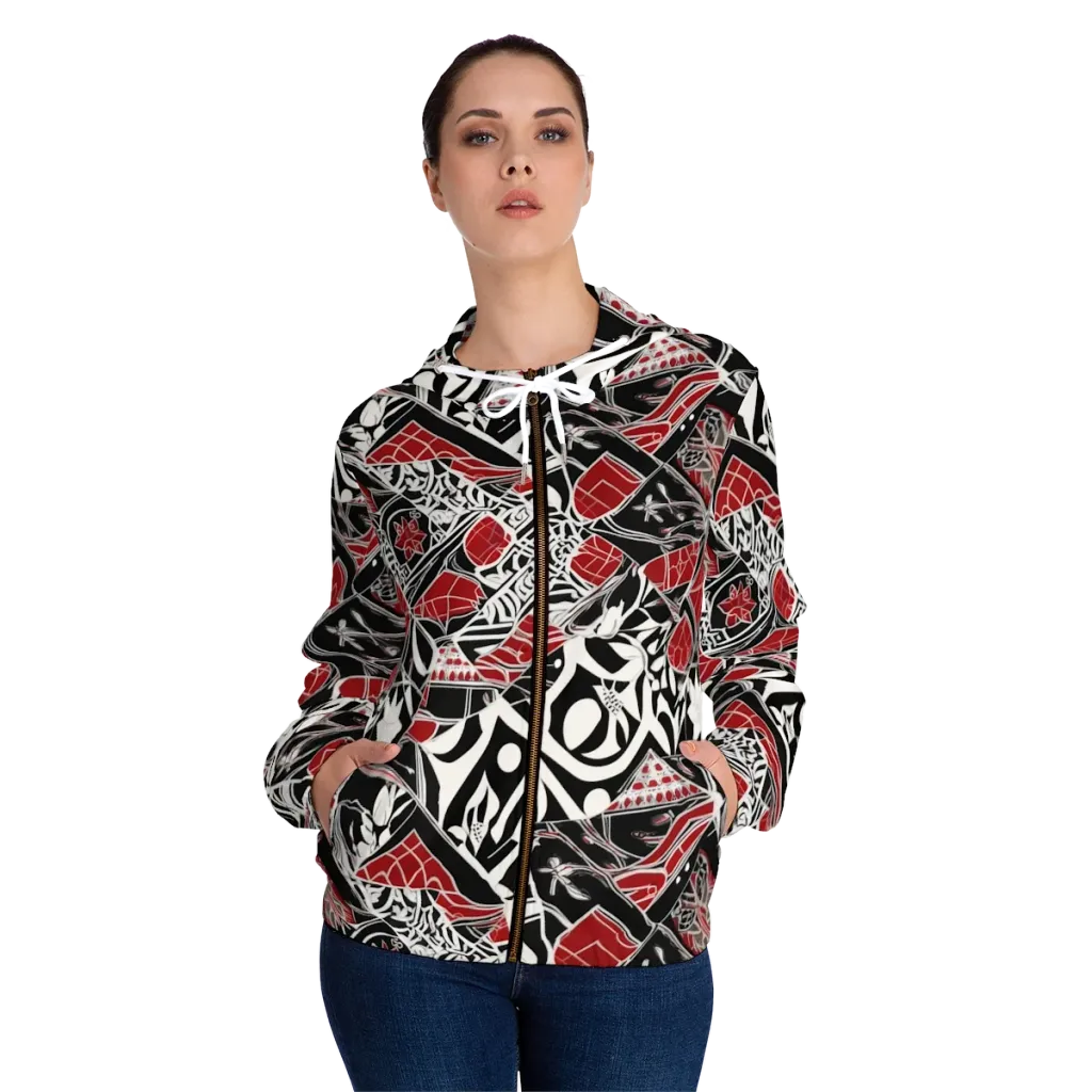 Crimson Rhapsody on Women's Full-Zip Hoodie — Front On Person
