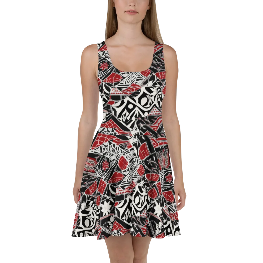 Crimson Rhapsody on Skater Dress — Front