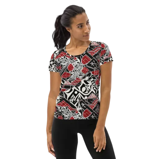 Crimson Rhapsody on a Women's Athletic T-Shirt