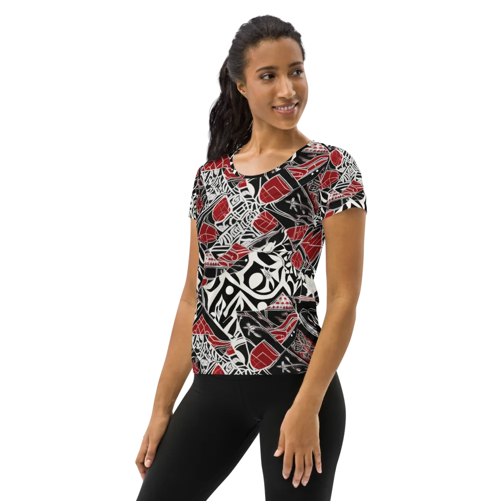 Crimson Rhapsody on Women's Athletic T-Shirt — Left