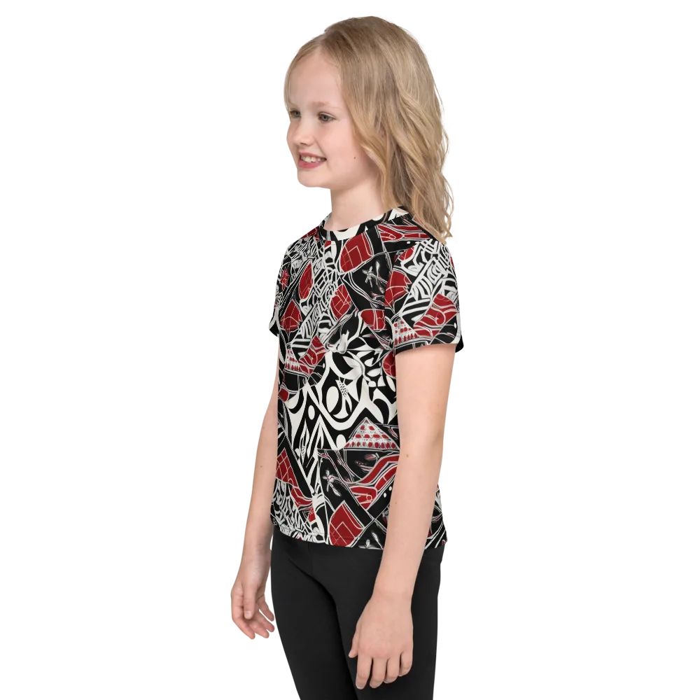 Crimson Rhapsody on Kids Crew Neck T-Shirt — Left