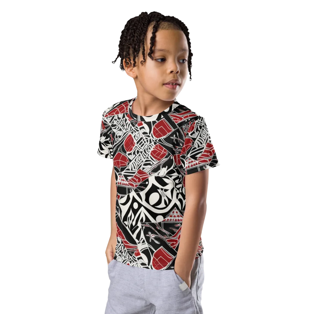 Crimson Rhapsody on Kids Crew Neck T-Shirt — Left Front