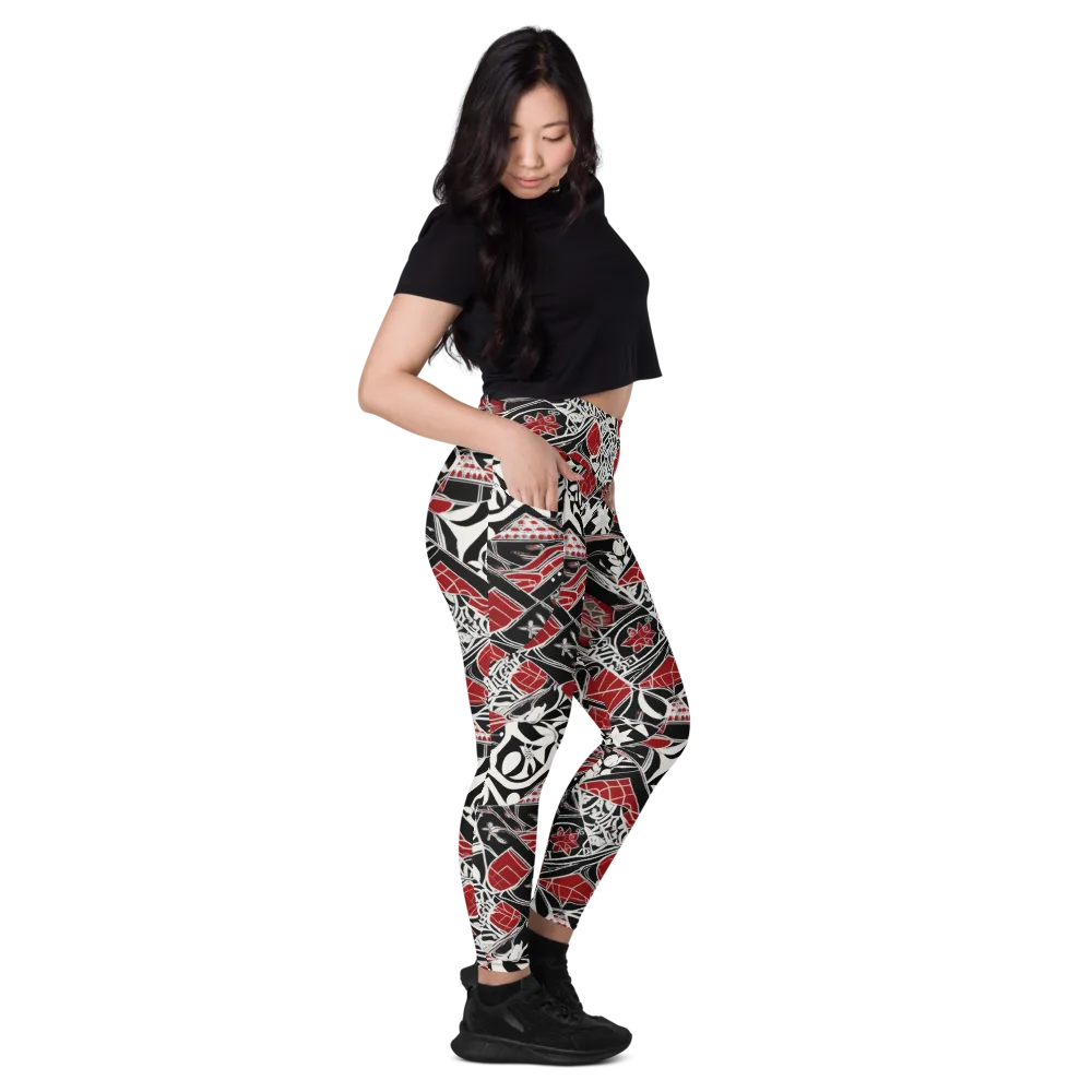 Crimson Rhapsody on Leggings with Pockets — Right