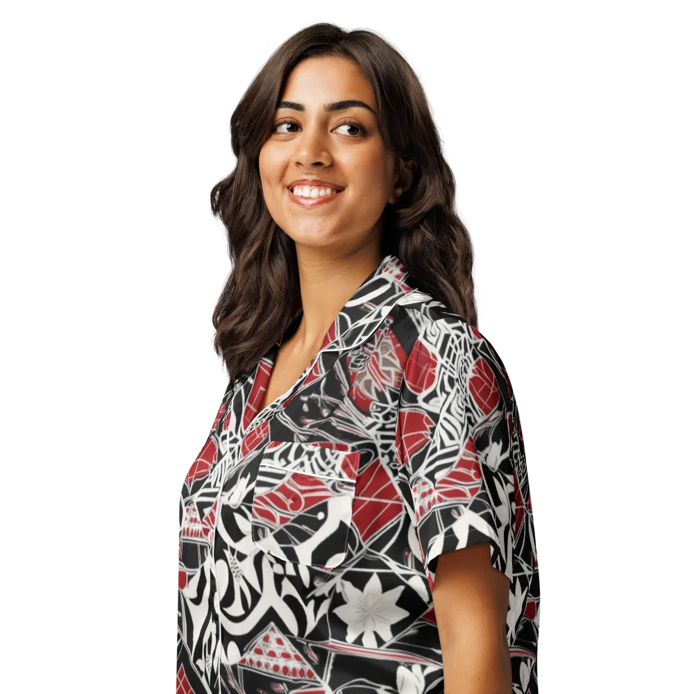Crimson Rhapsody on Women's Short Sleeve Pajama Top — Left Front