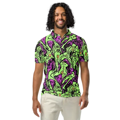 Ink Frenzy on a Men's Slim Fit Polo Shirt