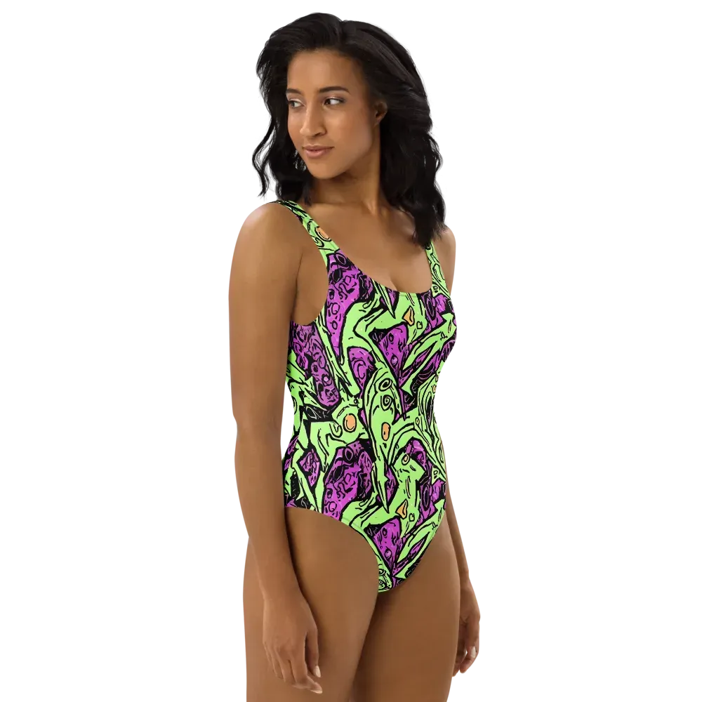 Ink Frenzy on One-Piece Swimsuit — Right