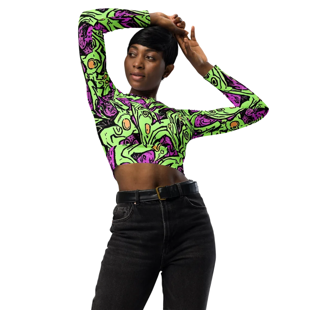 Ink Frenzy on Long Sleeve Crop Top — Front