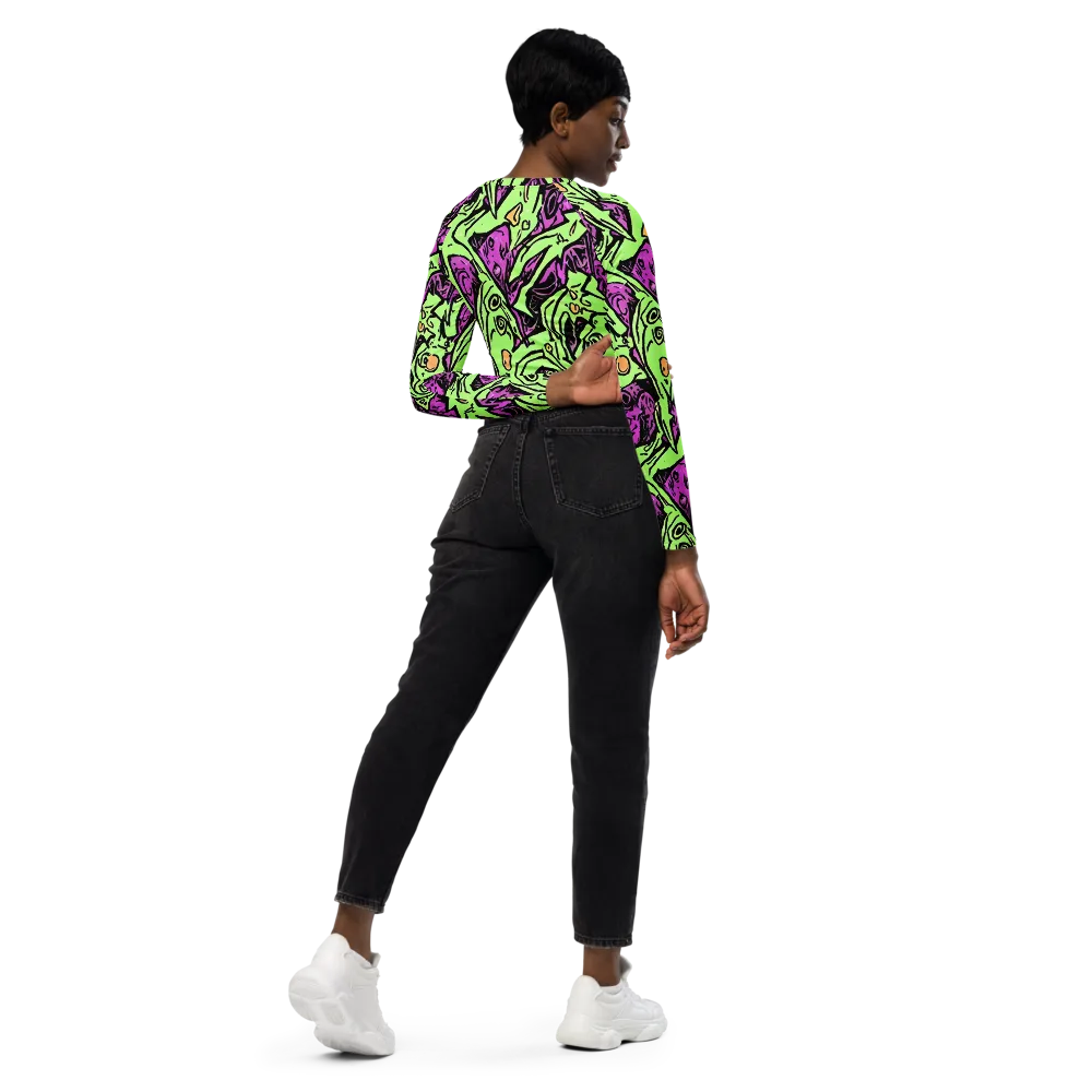 Ink Frenzy on Long Sleeve Crop Top — Right Back