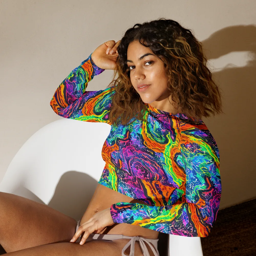Citrus Abyss on Long Sleeve Crop Top — Left Front