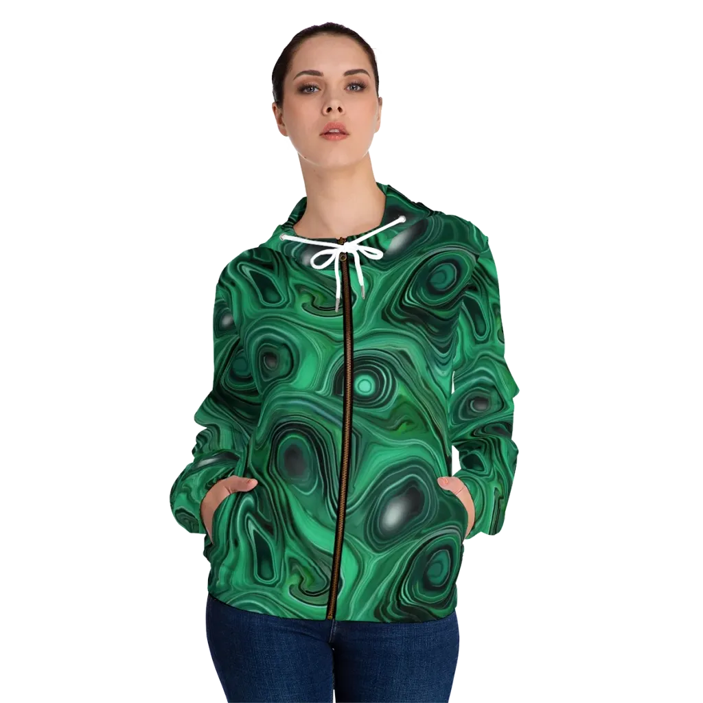 Verdant Vortex on Women's Full-Zip Hoodie — Front On Person