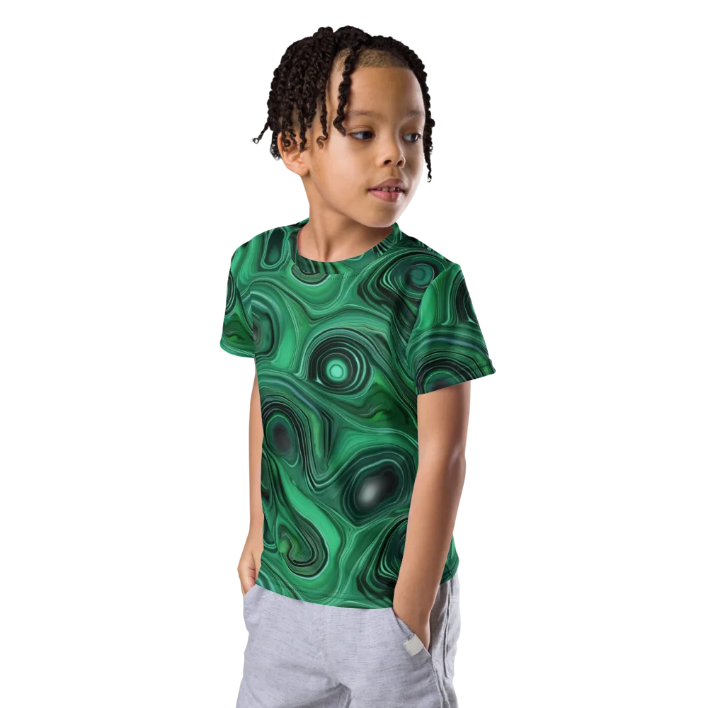 Verdant Vortex on Kids Crew Neck T-Shirt — Left Front