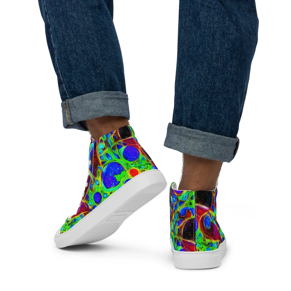 Biomorphic Burst on Men's High Top Canvas Shoes — Back