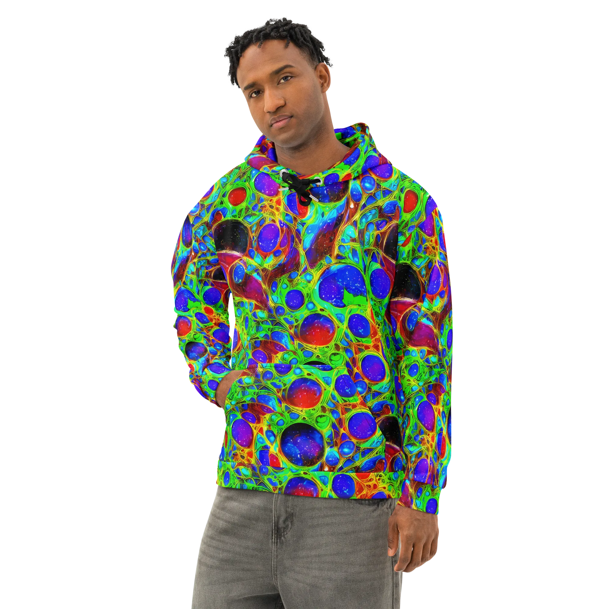 Biomorphic Burst on Cotton Hoodie — Left Front