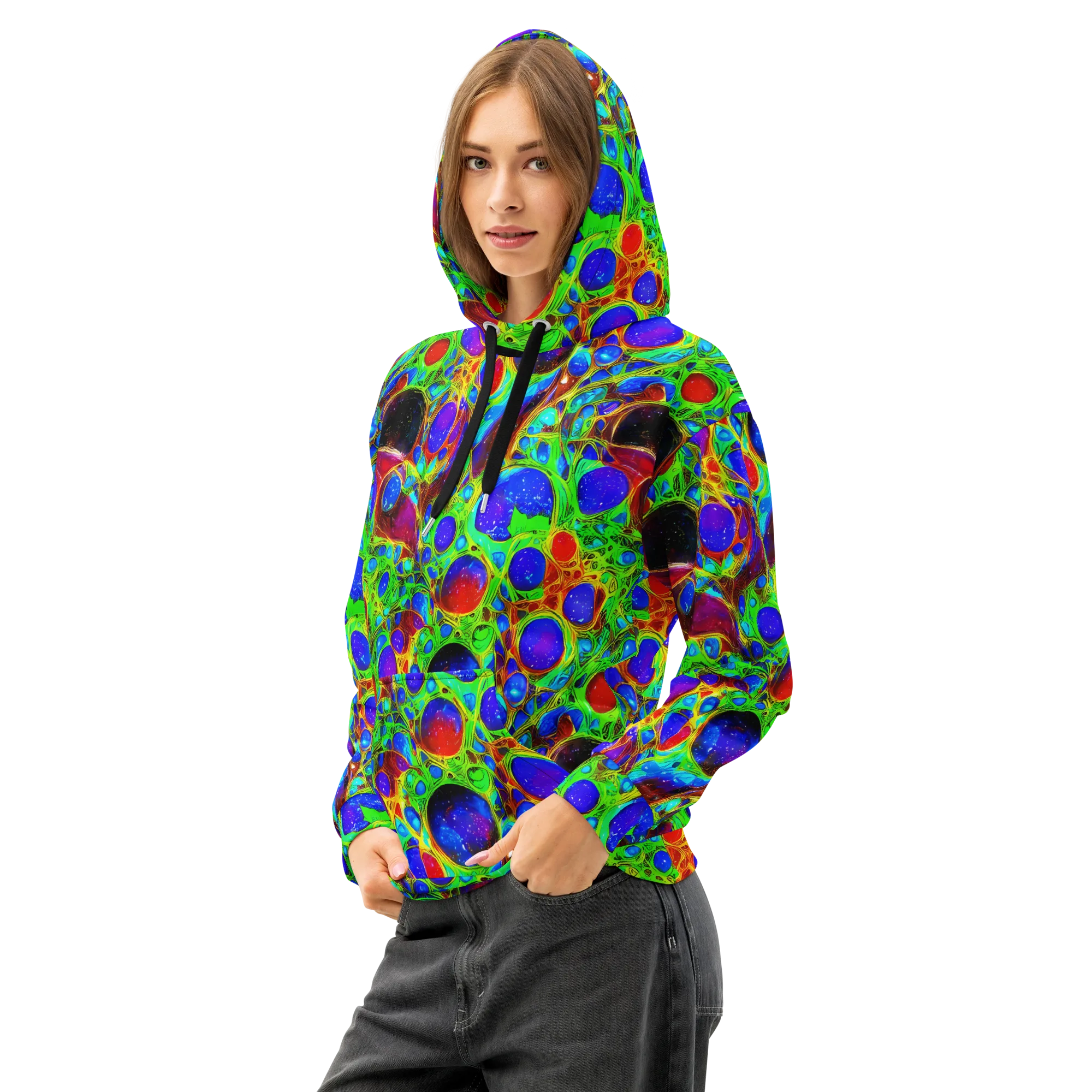 Biomorphic Burst on Cotton Hoodie — Left Front