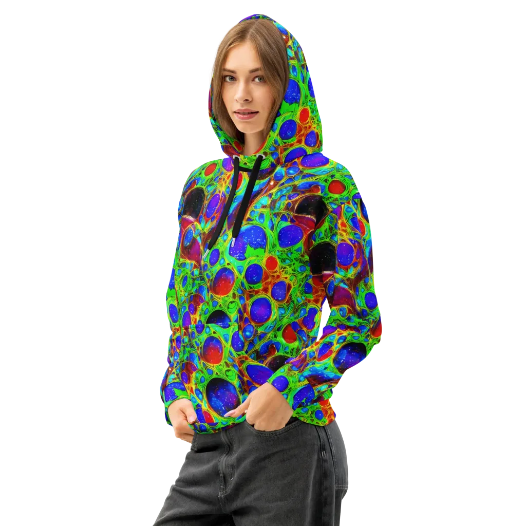 Biomorphic Burst on Cotton Hoodie — Left Front