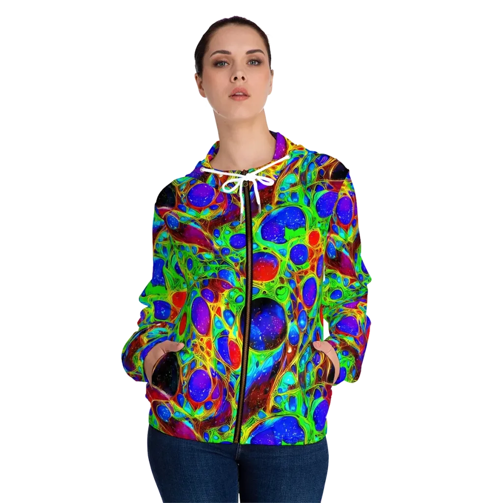 Biomorphic Burst on Women's Full-Zip Hoodie — Front On Person
