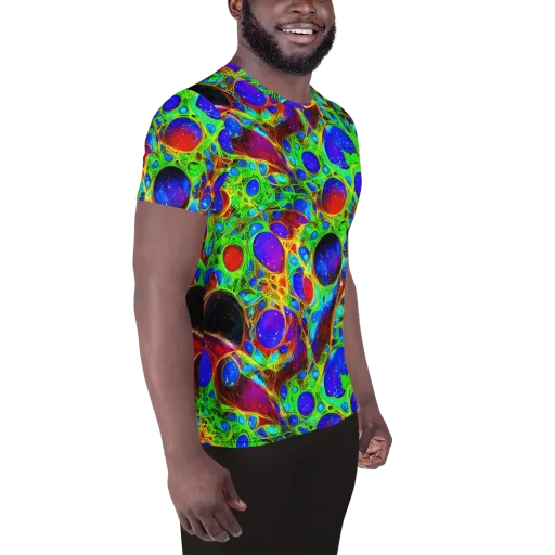 Biomorphic Burst on a Men's Athletic T-Shirt