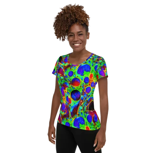 Biomorphic Burst on a Women's Athletic T-Shirt