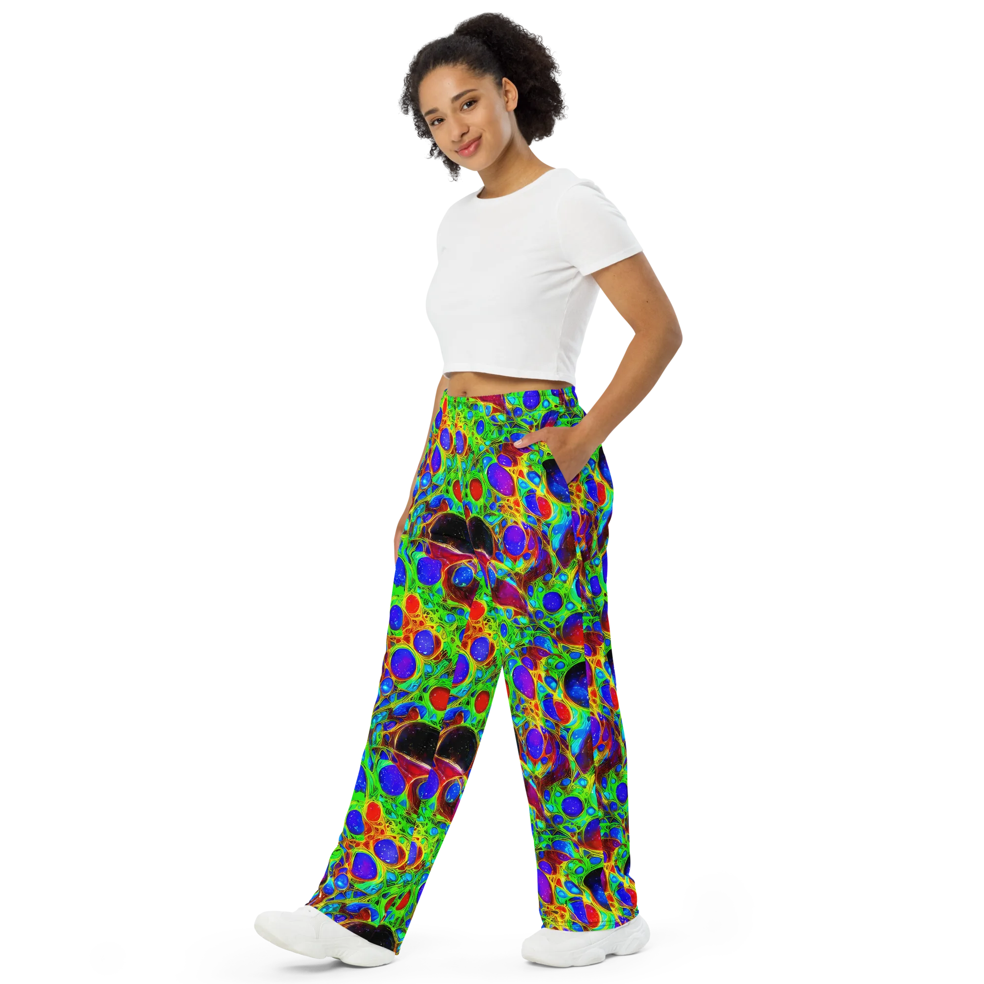 Biomorphic Burst on Wide-Leg Pants — Left Front