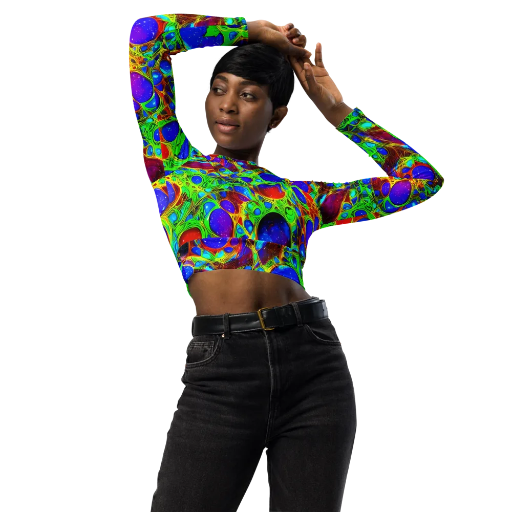 Biomorphic Burst on Long Sleeve Crop Top — Front
