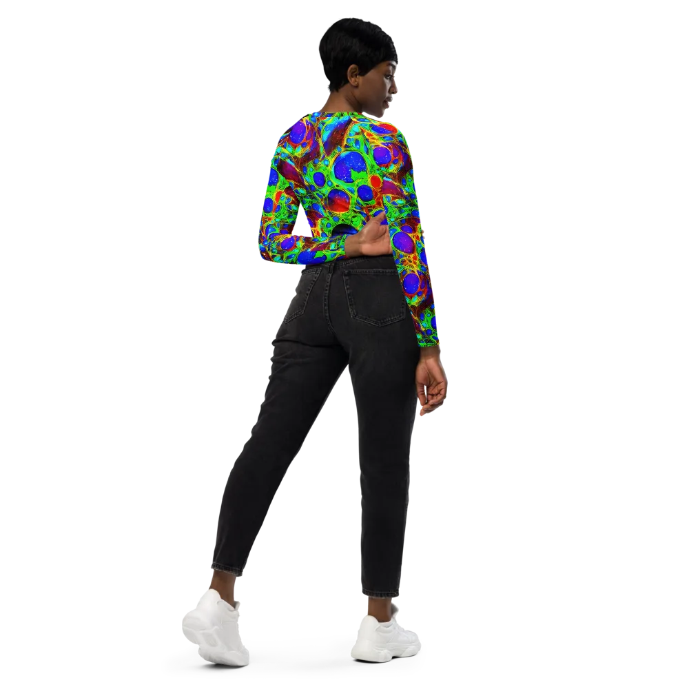 Biomorphic Burst on Long Sleeve Crop Top — Right Back