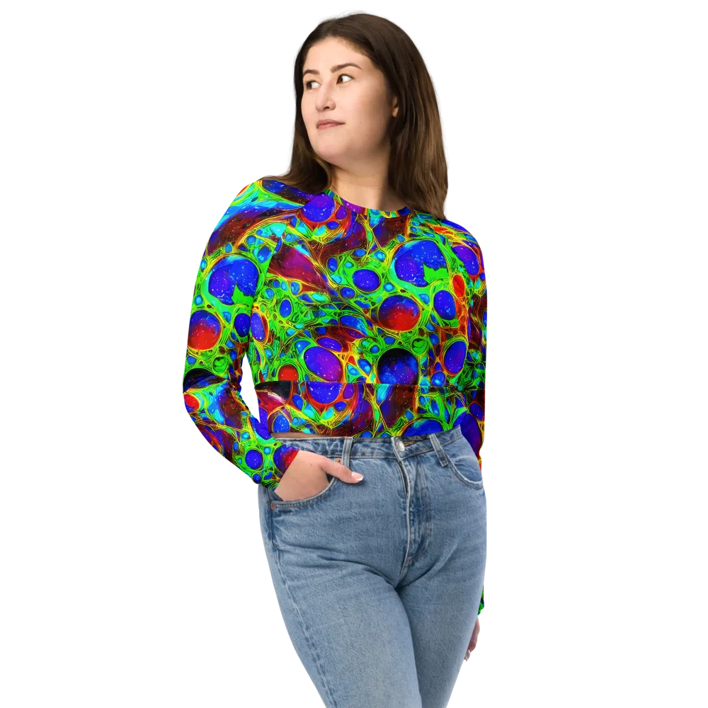 Biomorphic Burst on Long Sleeve Crop Top — Front