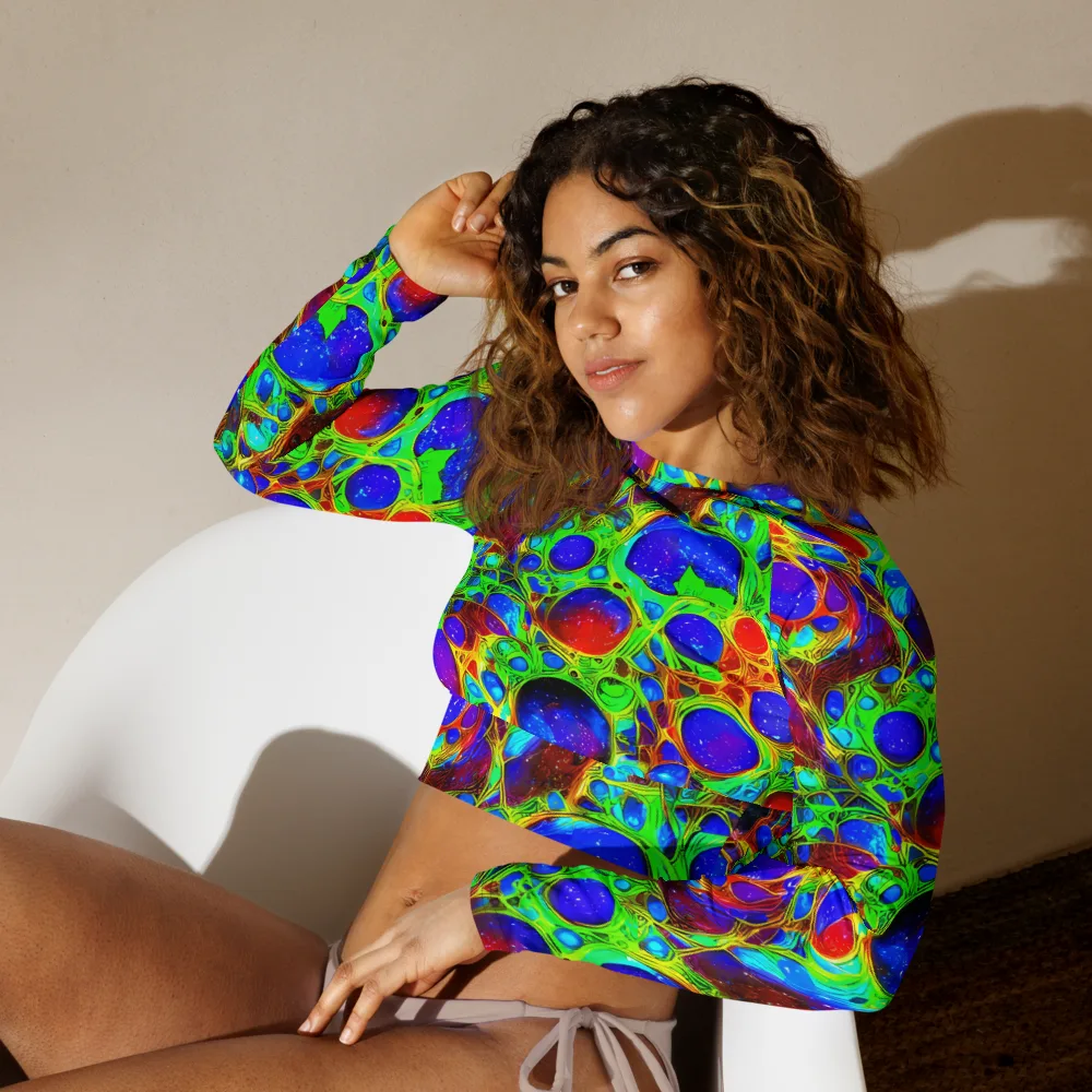 Biomorphic Burst on Long Sleeve Crop Top — Left Front