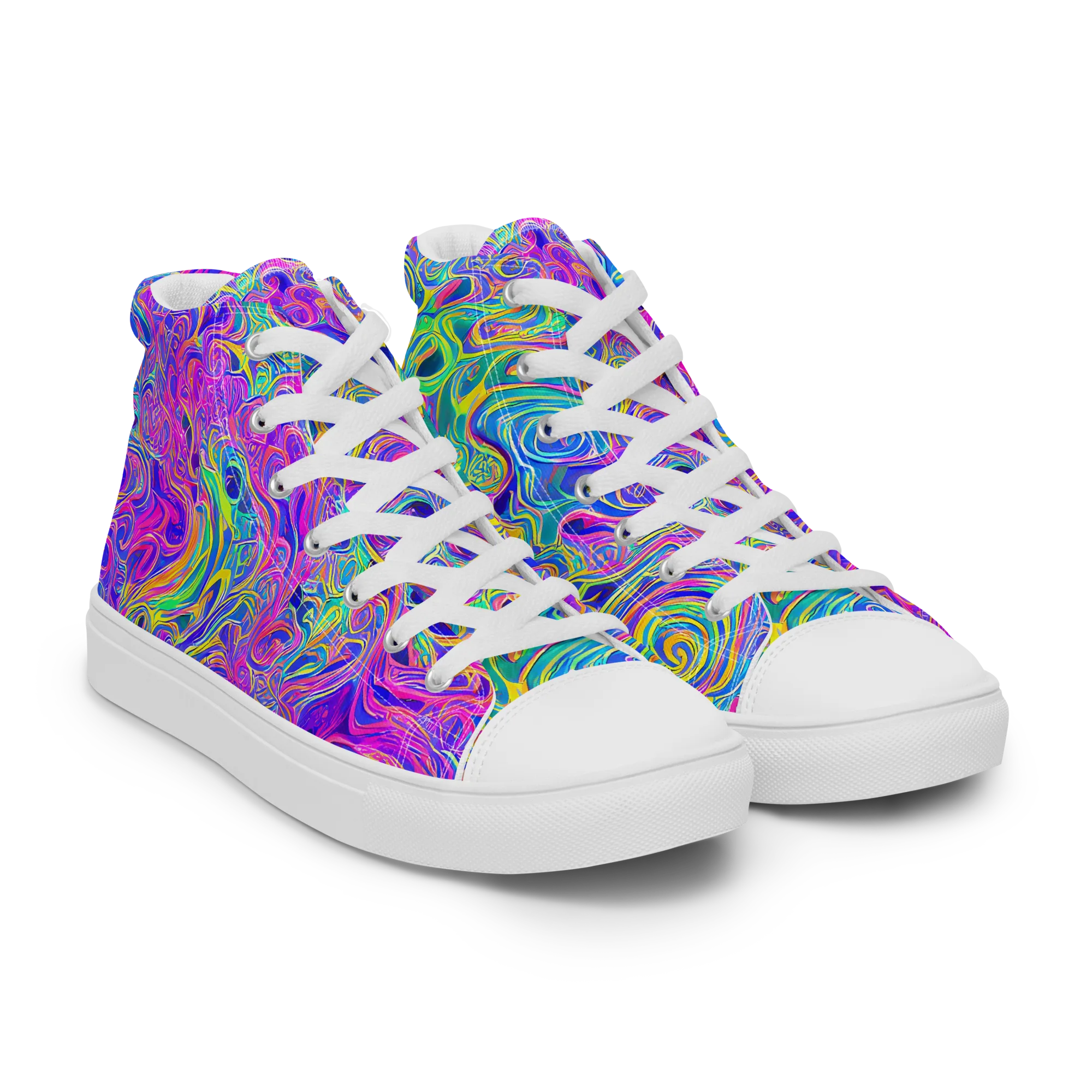 Kaleido Fever on Men's High Top Canvas Shoes — Right Front