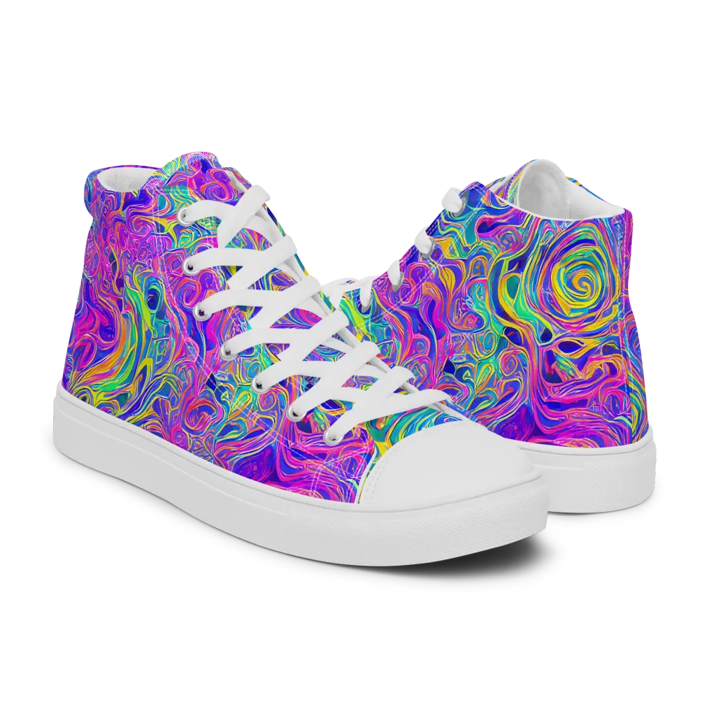 Kaleido Fever on Men's High Top Canvas Shoes — Right