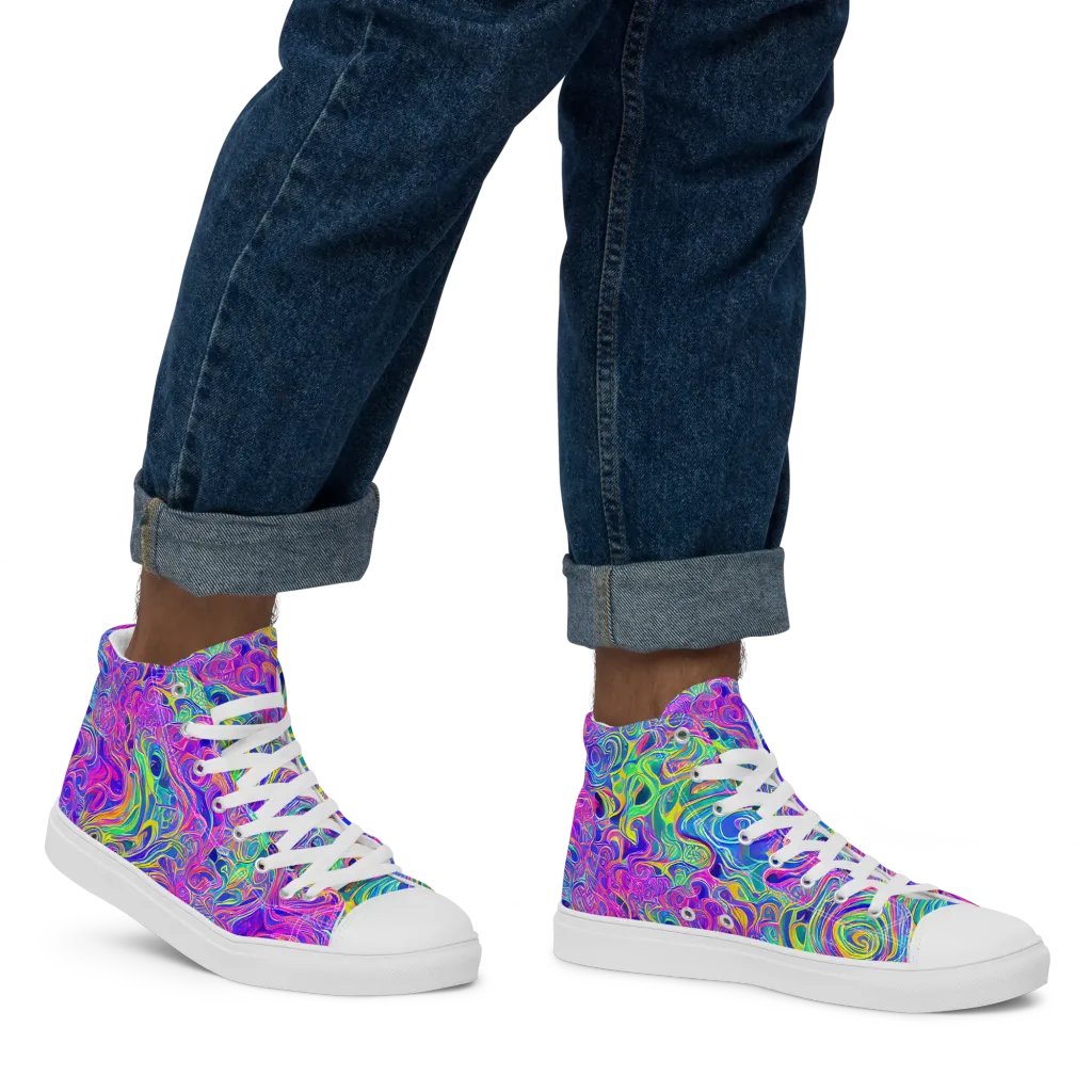 Kaleido Fever on Men's High Top Canvas Shoes — Right