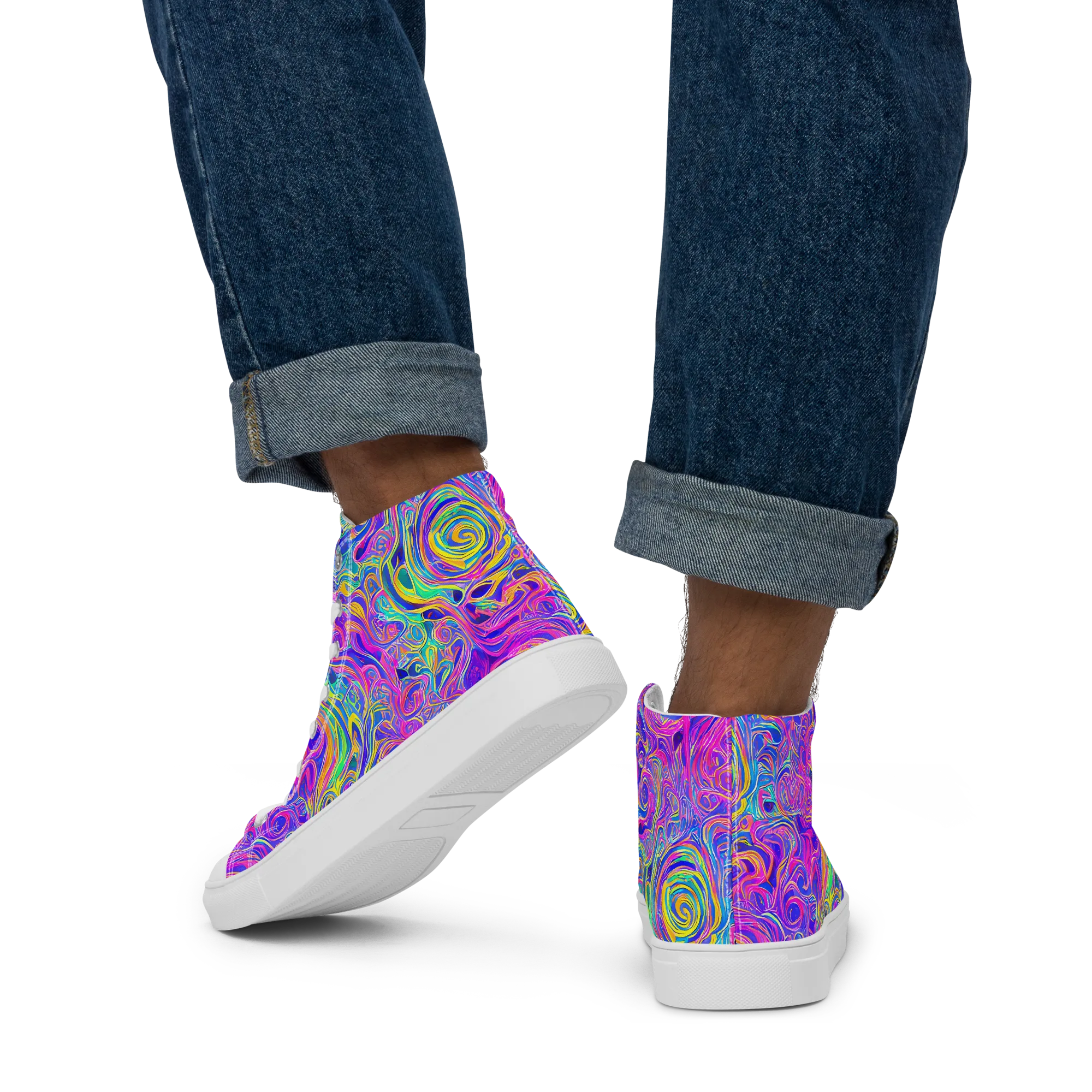 Kaleido Fever on Men's High Top Canvas Shoes — Back