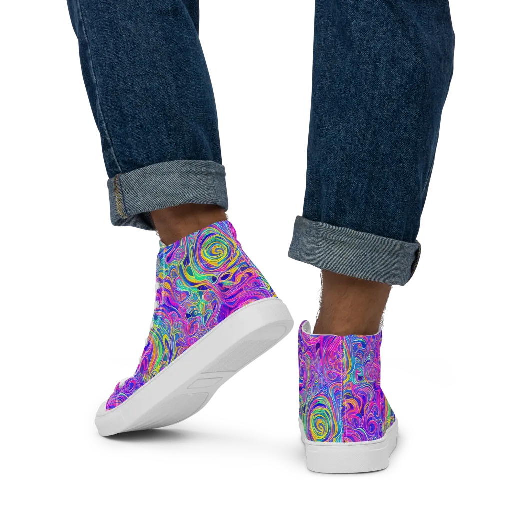 Kaleido Fever on Men's High Top Canvas Shoes — Back