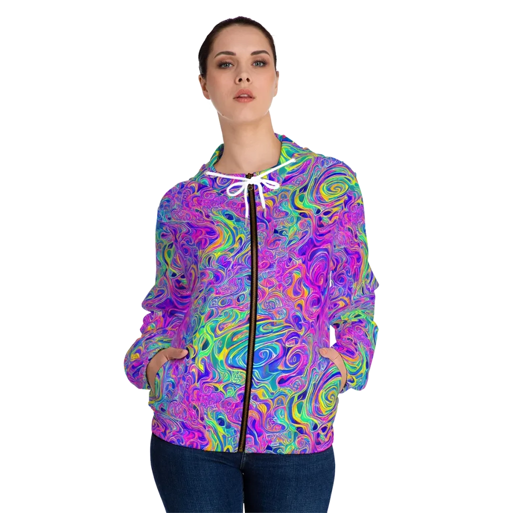 Kaleido Fever on Women's Full-Zip Hoodie — Front On Person