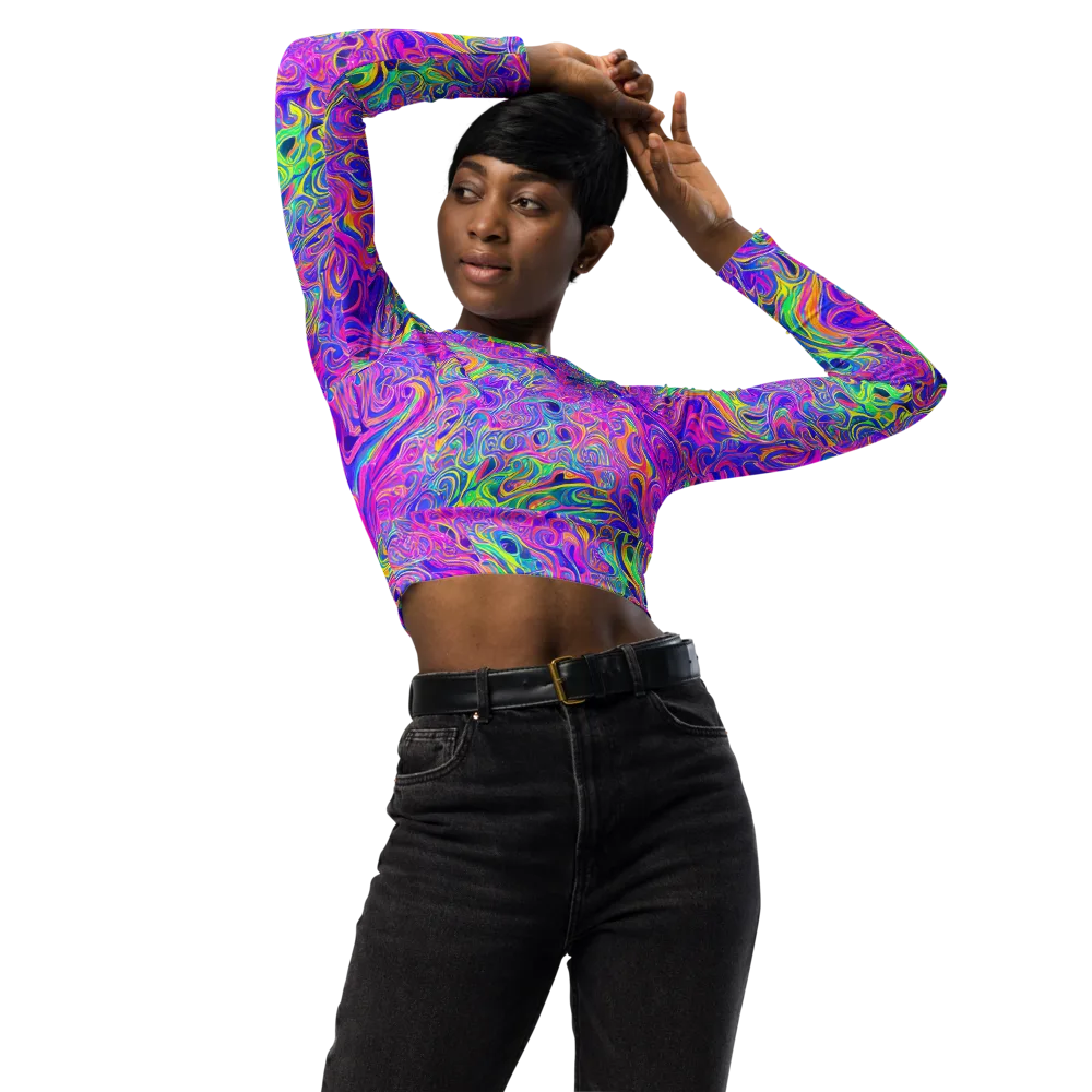 Kaleido Fever on Long Sleeve Crop Top — Front