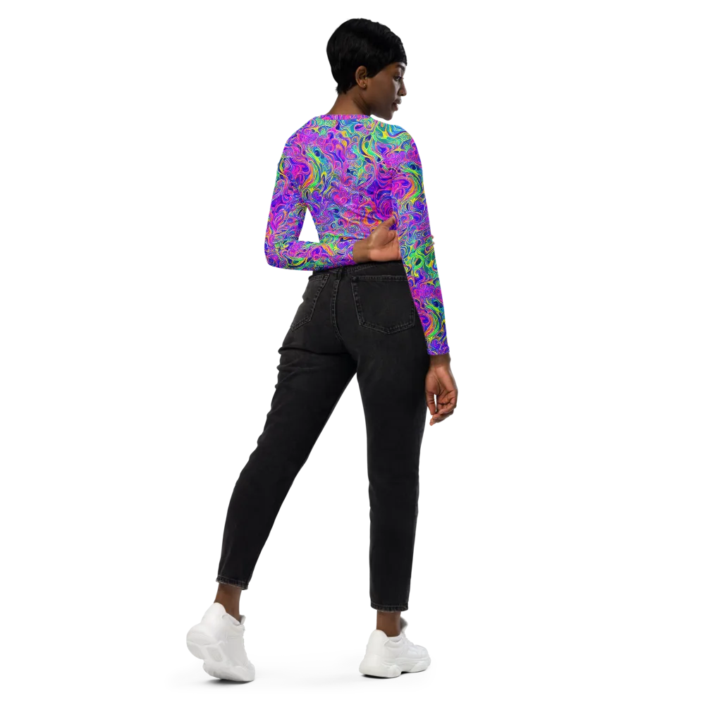 Kaleido Fever on Long Sleeve Crop Top — Right Back