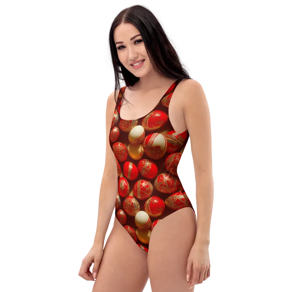 Gilded Bauble on One-Piece Swimsuit — Left