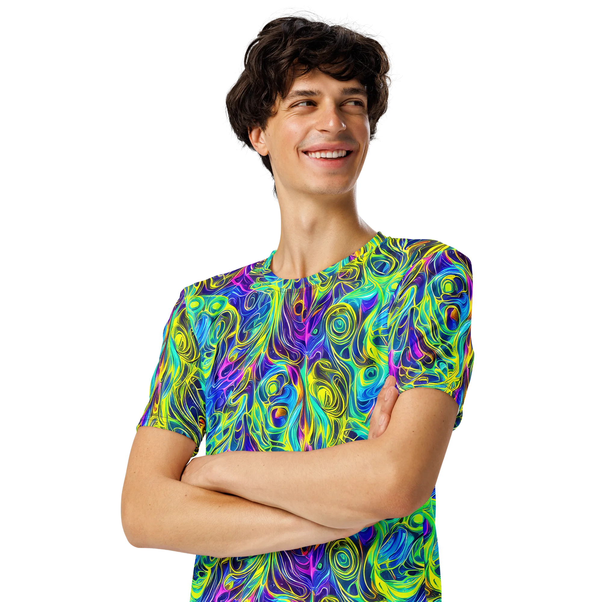 Kaleidoscope Rapture on Men's Crew Neck T-Shirt — Left Front